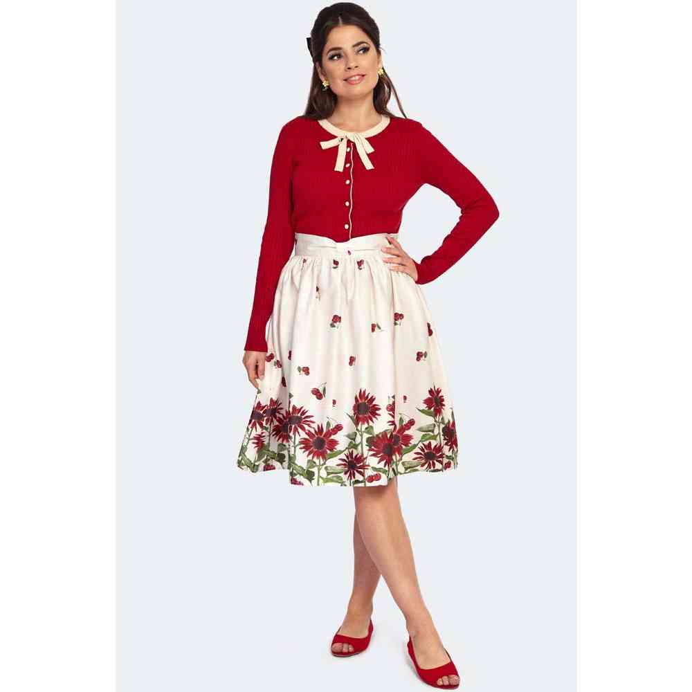 Voodoo Vixen - Cherry Sunflower Border print Rok - Creme